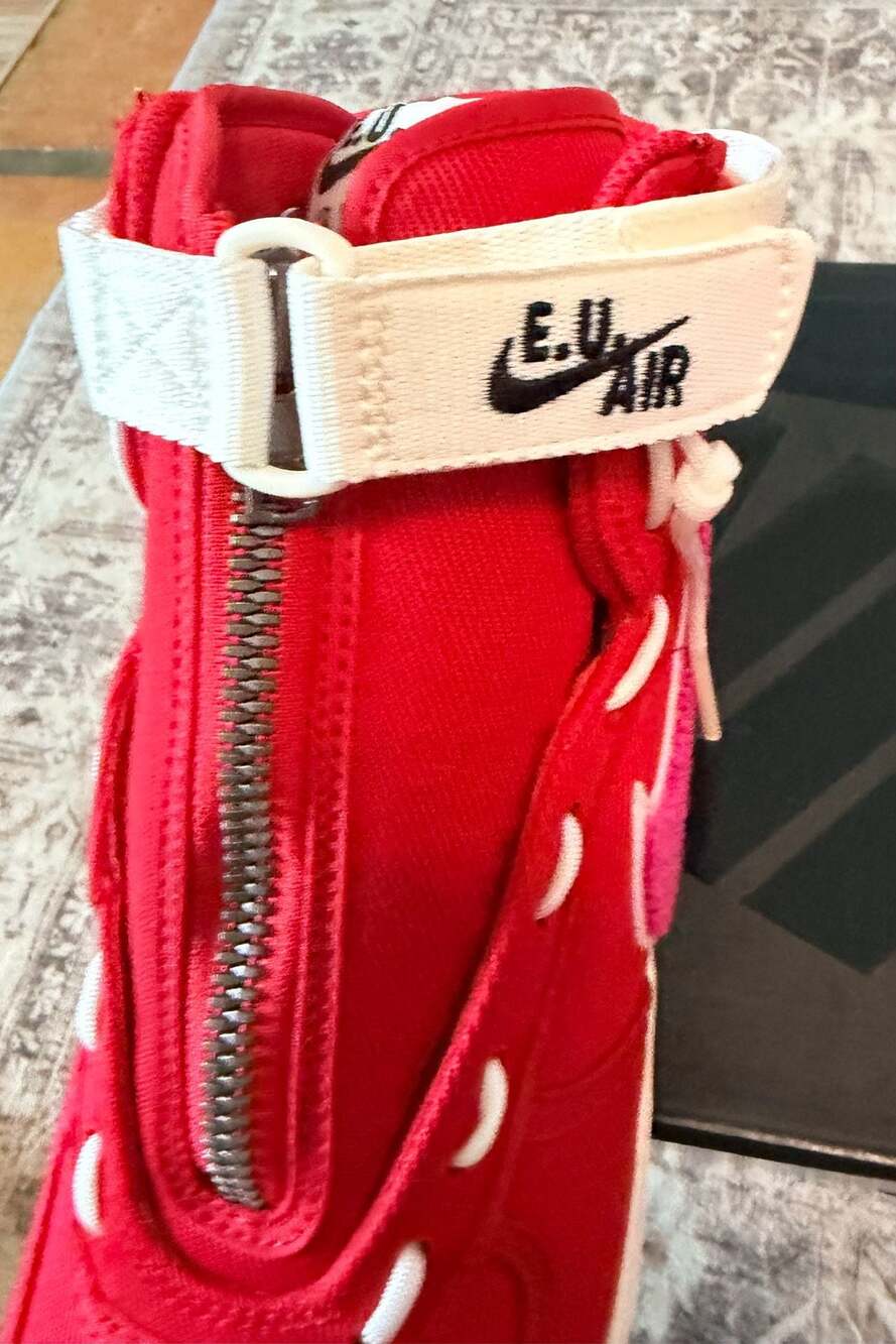 Nike Air Force 1 High x Emotionally Unavailable 'Heart' Red Canvas Sneakers - Picture 10 of 13